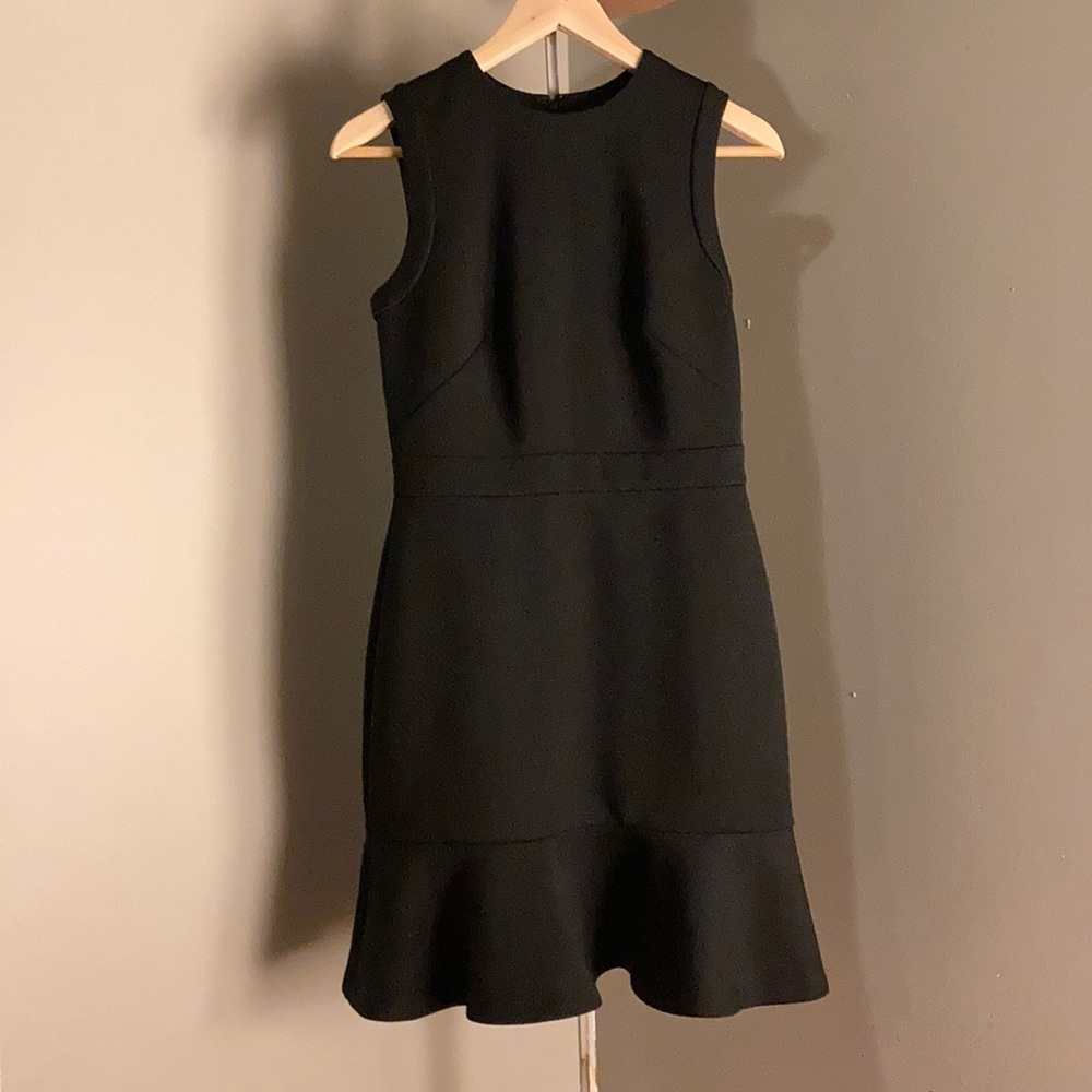 Loft black sheath dress with ruffles, size 0